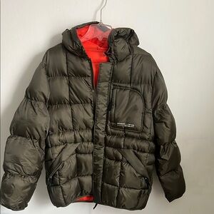 Saturdays NYC Olive MOMO Puffer Jacket with Red Lining